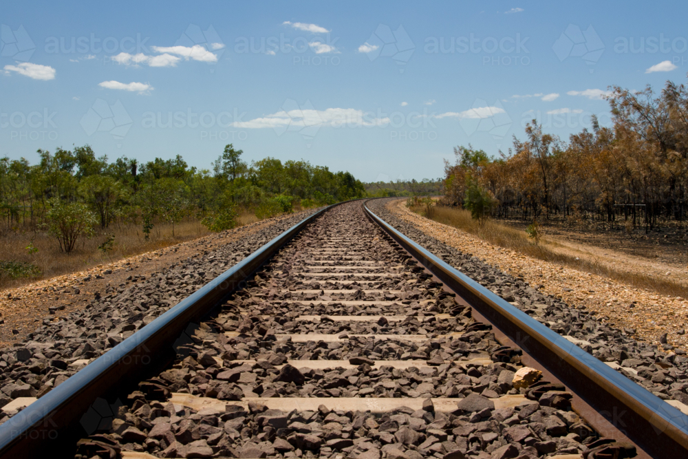 Outback railway line near Darwin in Northern Territory, Australia - Australian Stock Image