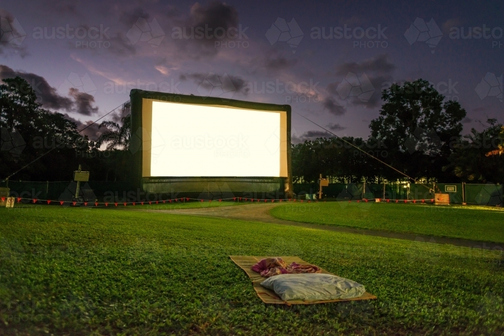 outdoor night cinema with blank screen for copy - Australian Stock Image