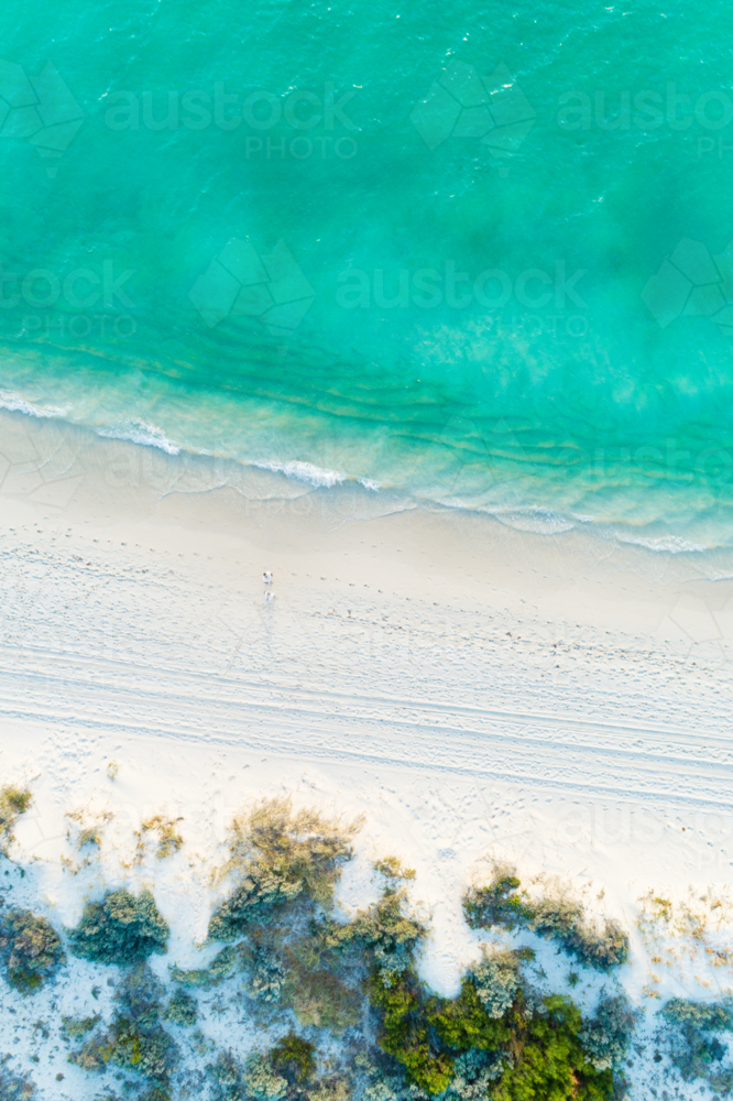 Overhead of tropical turquoise white sandy beach - Australian Stock Image