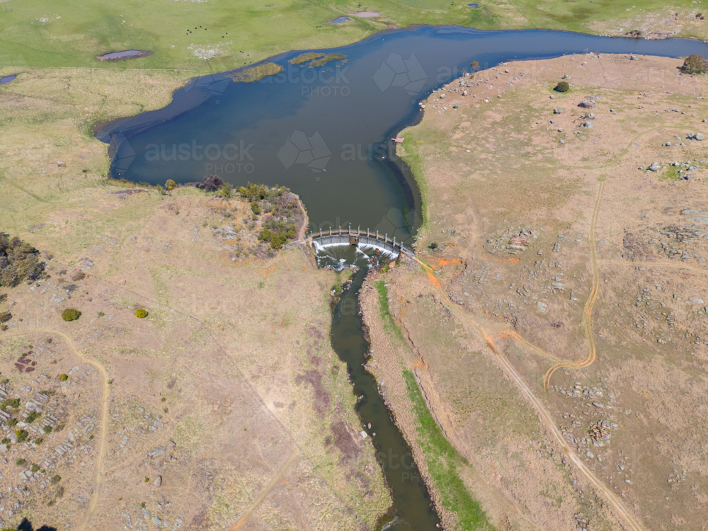 Overhead view of Beardy Waters Dam at Glen Innes, New South Wales - Australian Stock Image