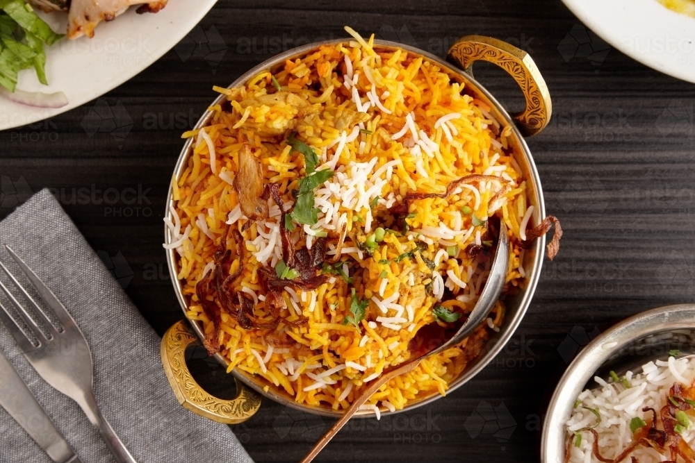 Overhead view of Indian dish on table - Australian Stock Image