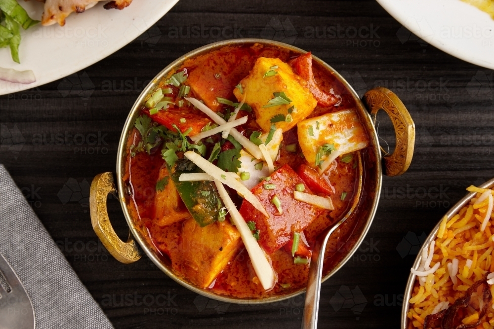 Overhead view of Indian dish on table - Australian Stock Image