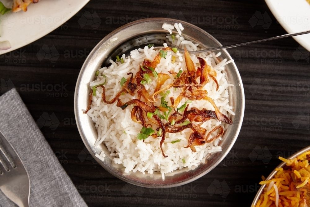 Overhead view of Indian dish on table - Australian Stock Image