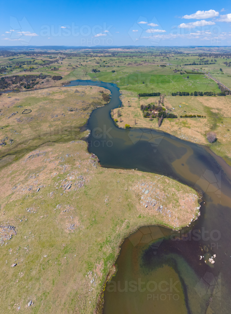 Overhead view of the Beardy Waters Reservoir in Glen Innes, New South Wales - Australian Stock Image
