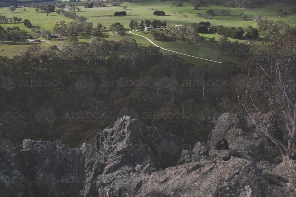Overlooking a valley of farming land - Australian Stock Image