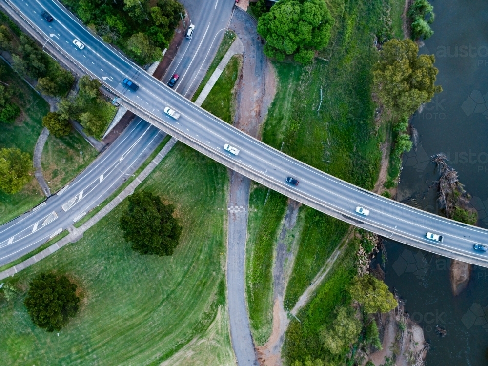 Overpass underpass roads infrastructure with traffic - Australian Stock Image