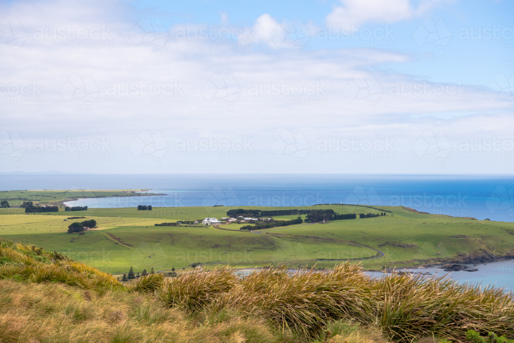 Overview of a rural valley along the coast - Australian Stock Image