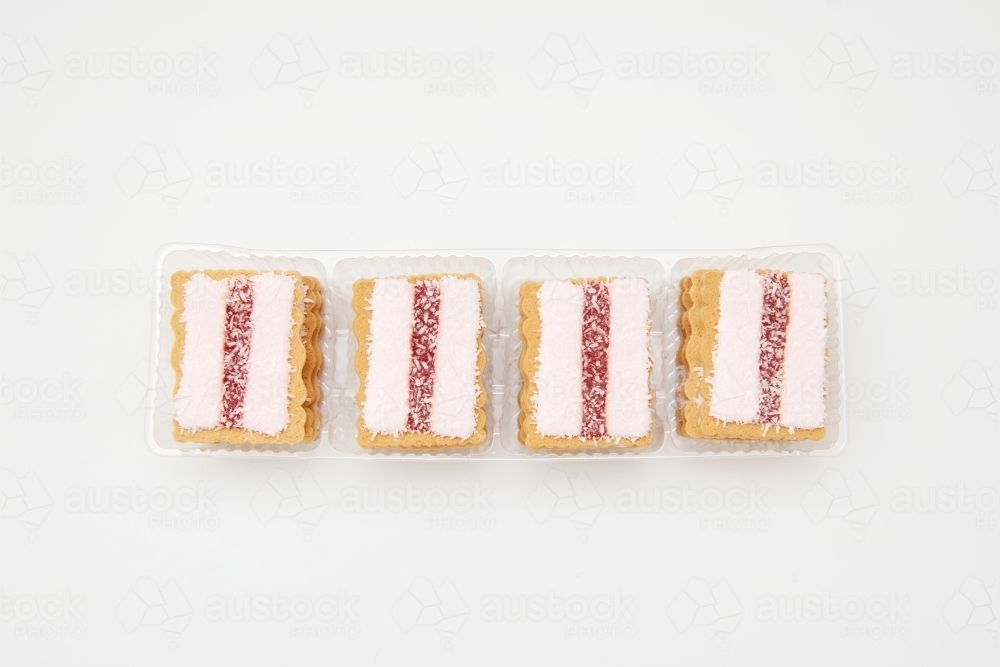 Packet of Iced Vovo Biscuits from above on white - Australian Stock Image