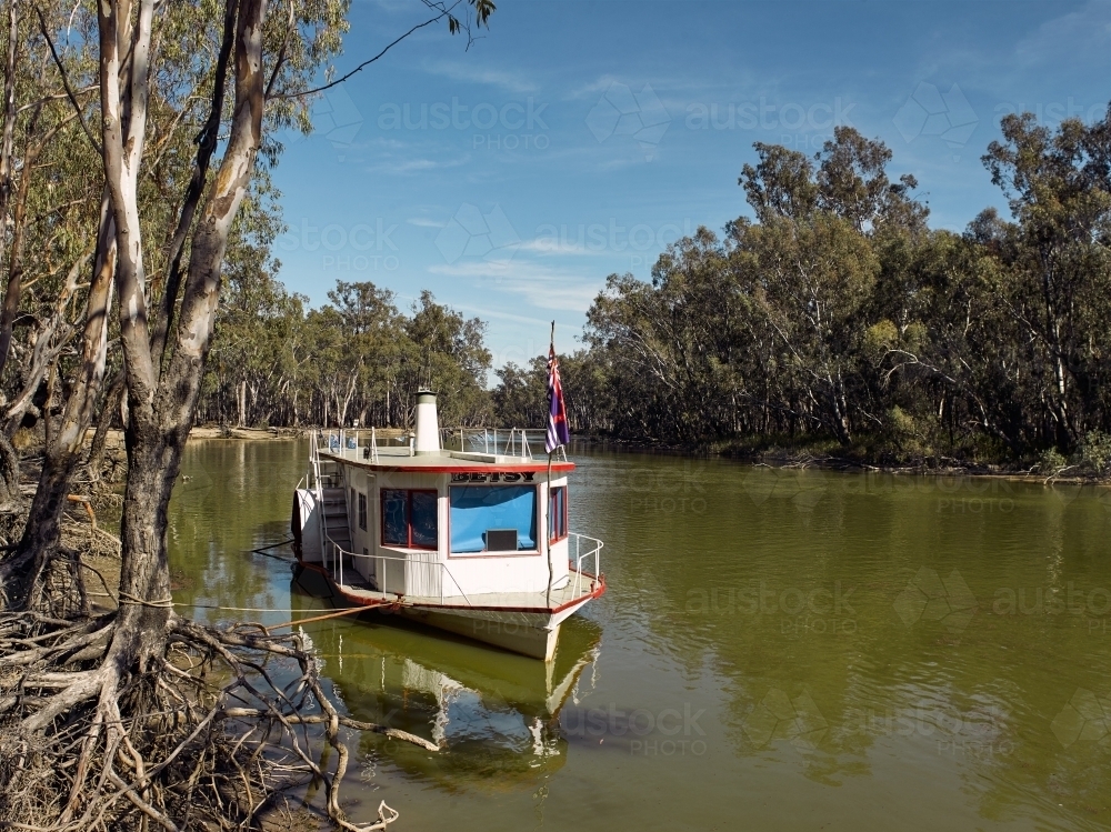 Paddle steamer on a river in the country - Australian Stock Image