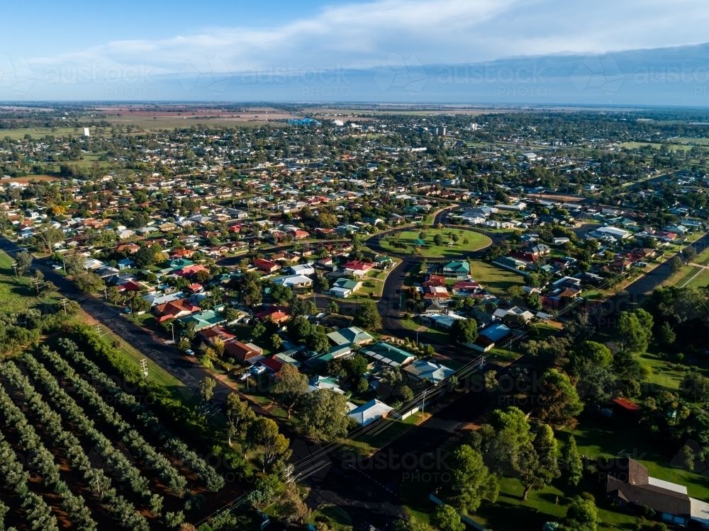 Paddocks and farm edging township of Narromine - Australian Stock Image