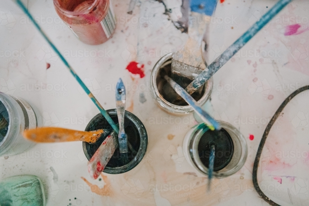 Paint Brushes in Jars - Australian Stock Image