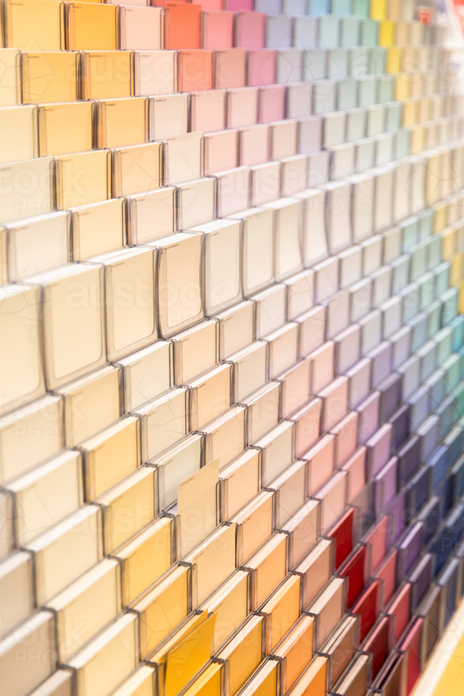 paint sample display at a hardware chain store - Australian Stock Image
