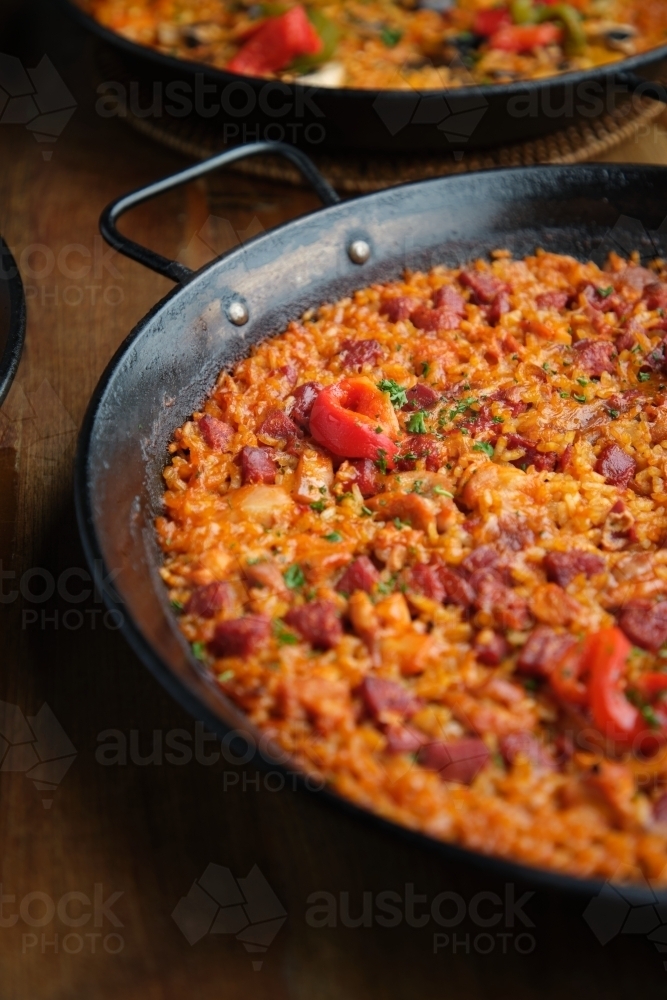 Pan of Spanish paella - Australian Stock Image