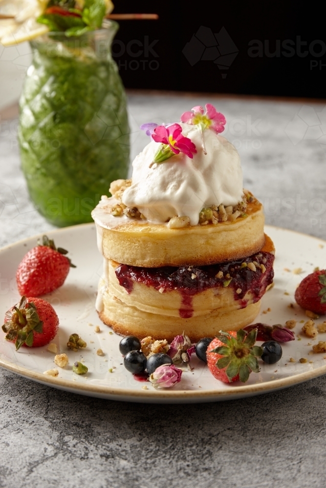 pancakes and ice cream dessert - Australian Stock Image