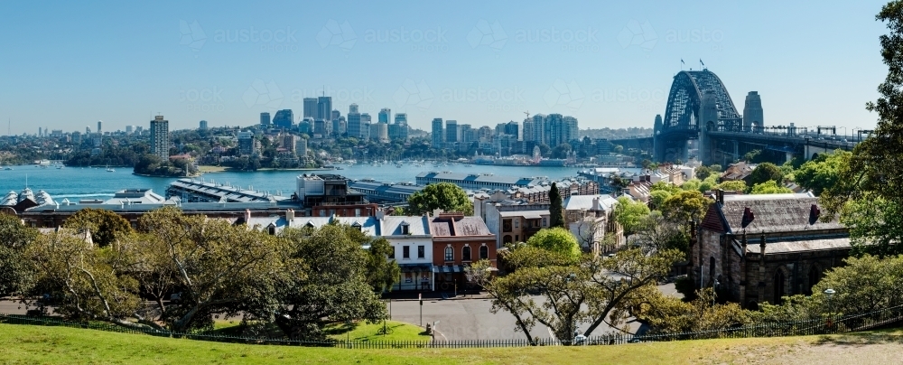 panorama of bridge and harbour overlooking Walsh Bay - Australian Stock Image