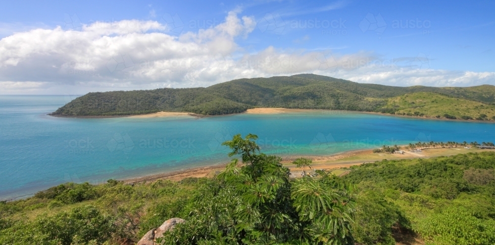 Panorama of Keswick Island chain overlooking Vincent Bay and Egremont Passage - Australian Stock Image