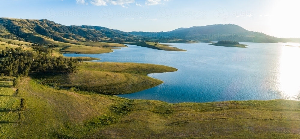 Panorama of Lake St Clair dam landscape in Hunter Valley - Australian Stock Image