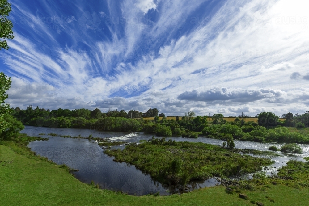 Panorama of river in Tasmanian town - Australian Stock Image