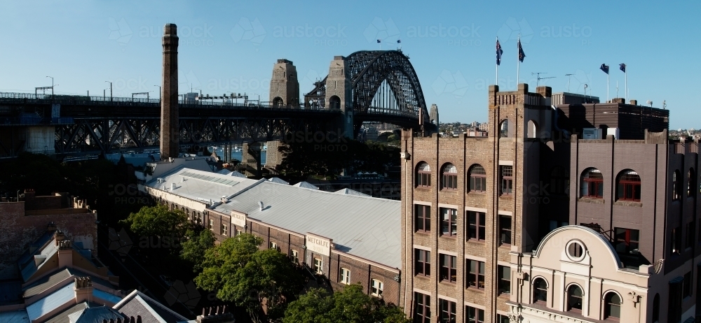 panorama of The Rocks and Sydney Harbour Bridge - Australian Stock Image