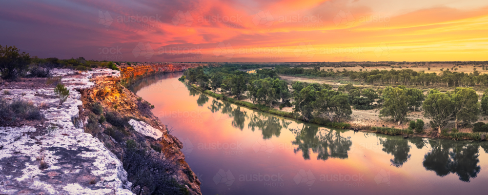panorama over the Murray River at dusk - Australian Stock Image