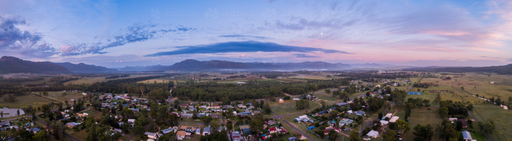 Panoramic townscape of Broke little country village in wine region of Hunter Valley - Australian Stock Image