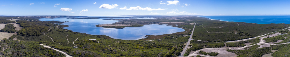 Panoramic View from Prospect Hill Over Pelican Lagoon and Coastal Bushland, Kangaroo Island - Australian Stock Image