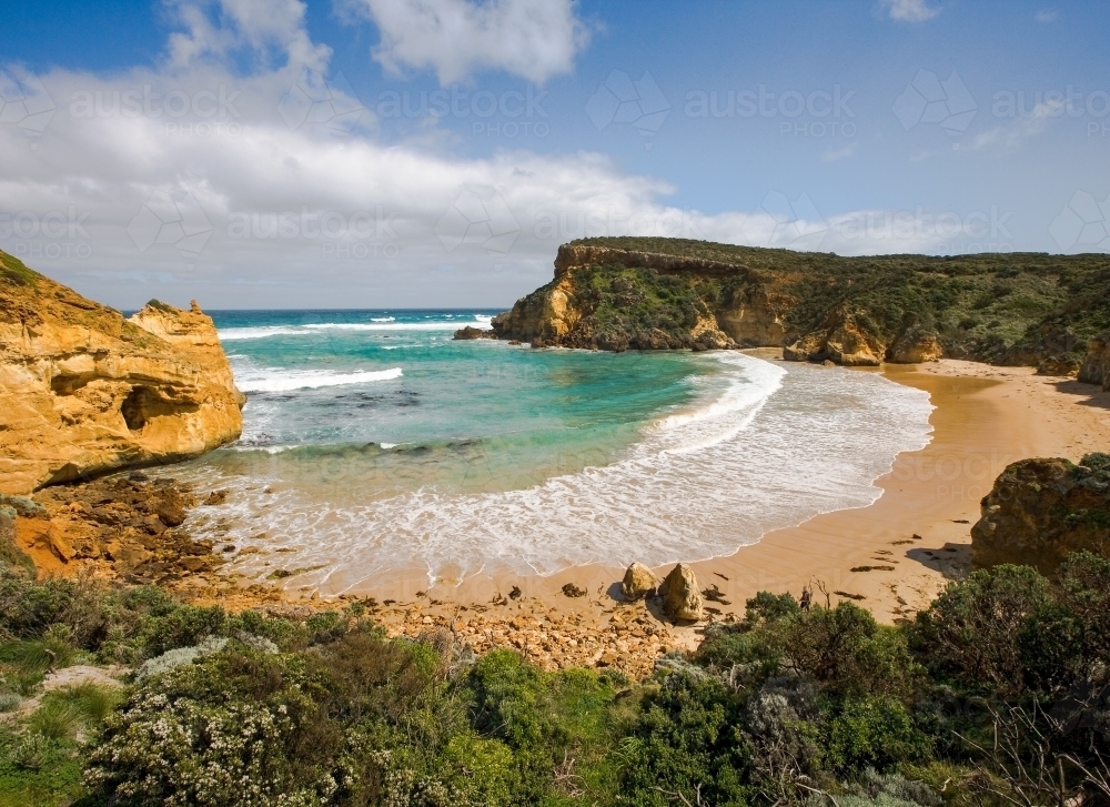 Panoramic view of a horseshoe shaped bay - Australian Stock Image