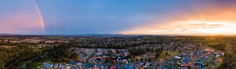 Panoramic view of clouds and light in sunset sky - Australian Stock Image