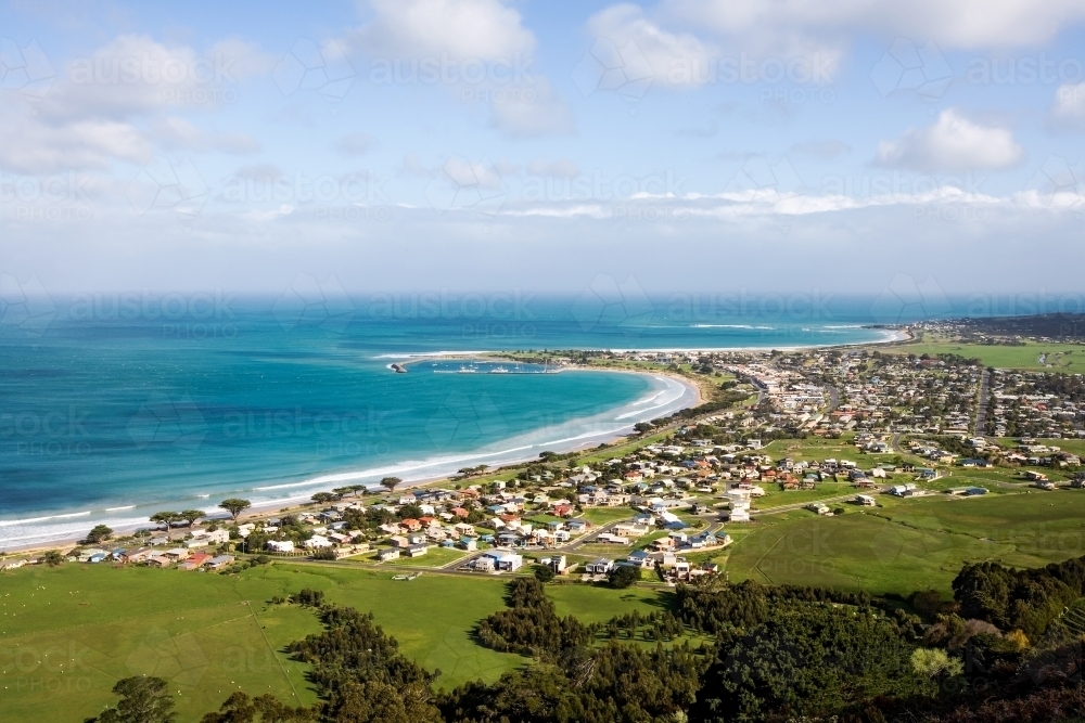Panoramic view of coastal town - Australian Stock Image