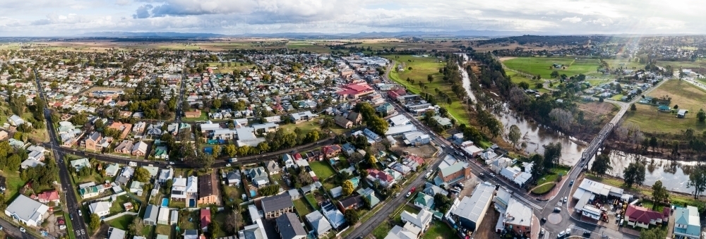 Image of Panoramic view of Singleton town with houses, Hunter River and ...