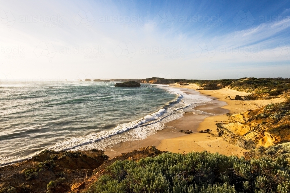 Panoramic view of sweeping bay and islands - Australian Stock Image