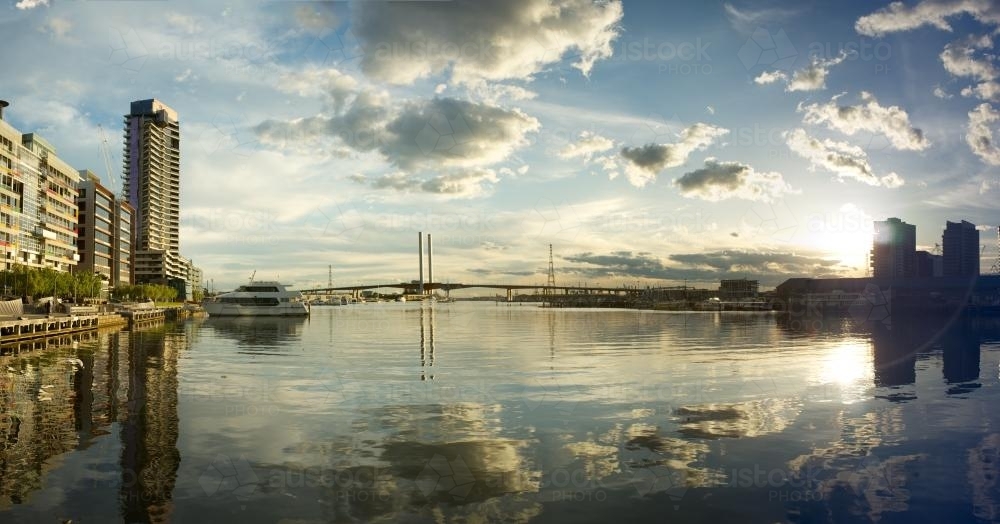 Panoramic view of Victoria Harbour towards Bolte Bridge - Australian Stock Image
