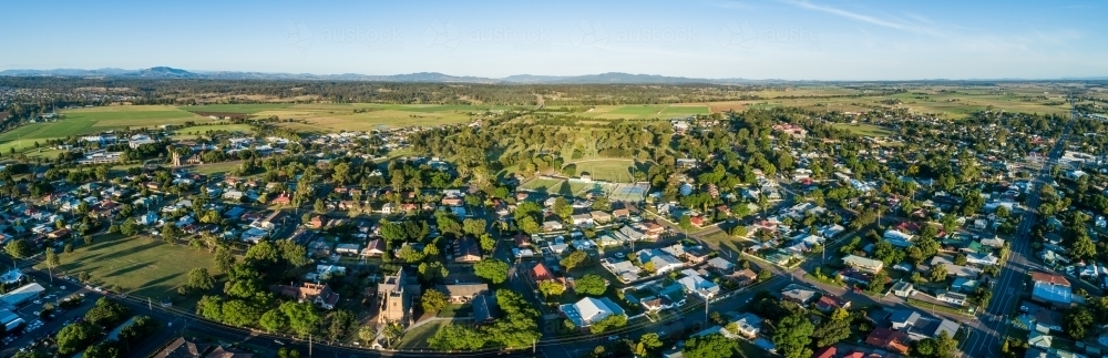 Panoramic view over country town in NSW Australia in evening light - Australian Stock Image