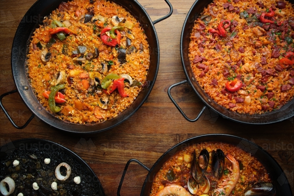 Pans of Spanish paella - Australian Stock Image