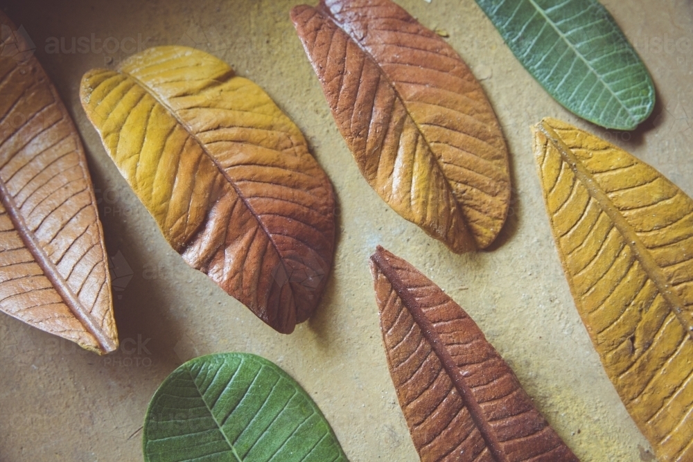 Paper Mache Autumn Leaves - Australian Stock Image