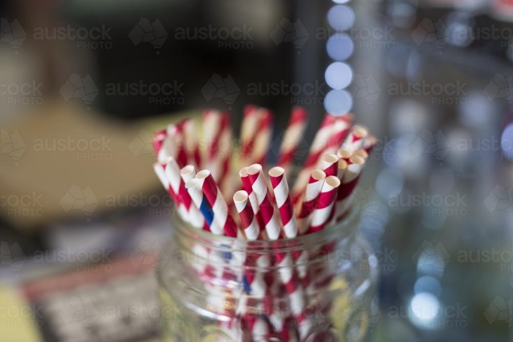 Paper Straws in Jar - Australian Stock Image