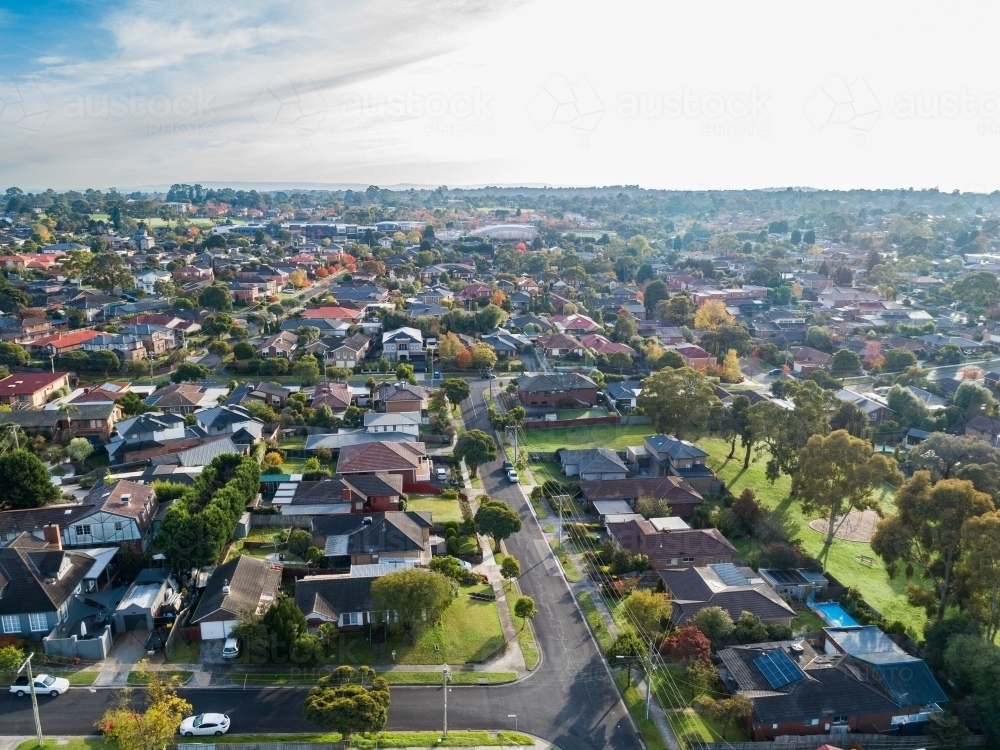 Park in city suburb of Vermont South surrounded by houses and buildings - Australian Stock Image
