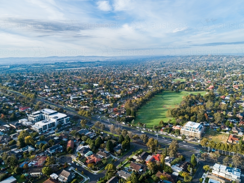 Park in city suburb of Vermont South surrounded by houses and buildings - Australian Stock Image