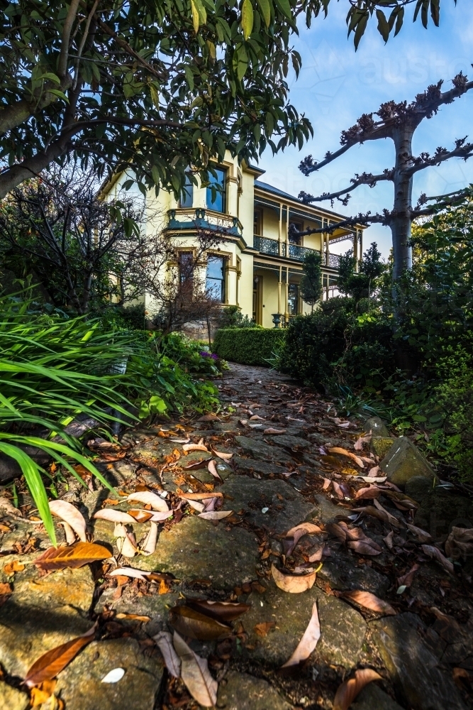 Path in the gardens of the historic Corinda accommodation in Hobart - Australian Stock Image