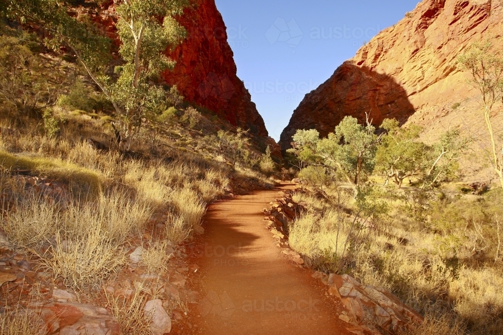 Pathway through outback national park in the Macdonnell Ranges - Australian Stock Image