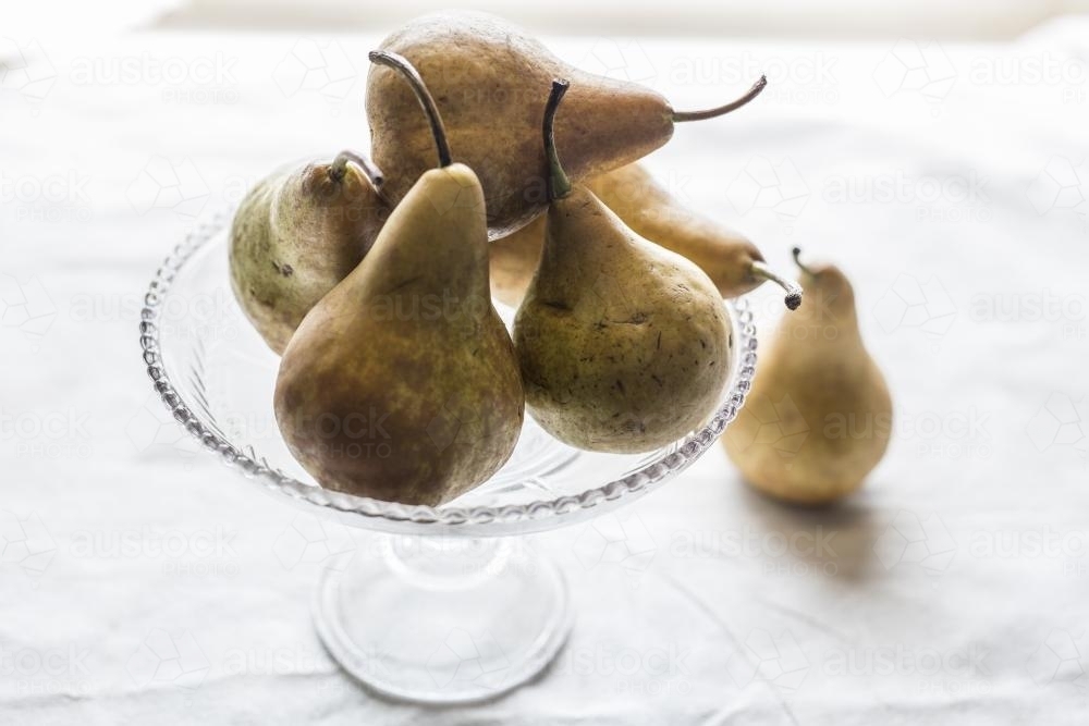 Pears in a glass bowl - Australian Stock Image