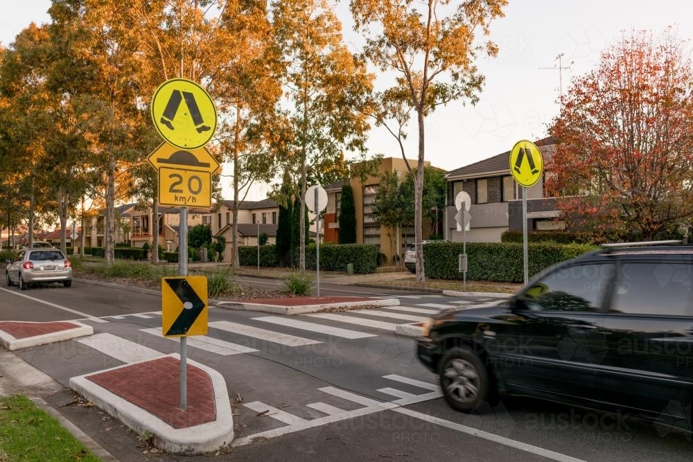 Pedestrian crossing on a speed hump on a suburban Sydney street - Australian Stock Image