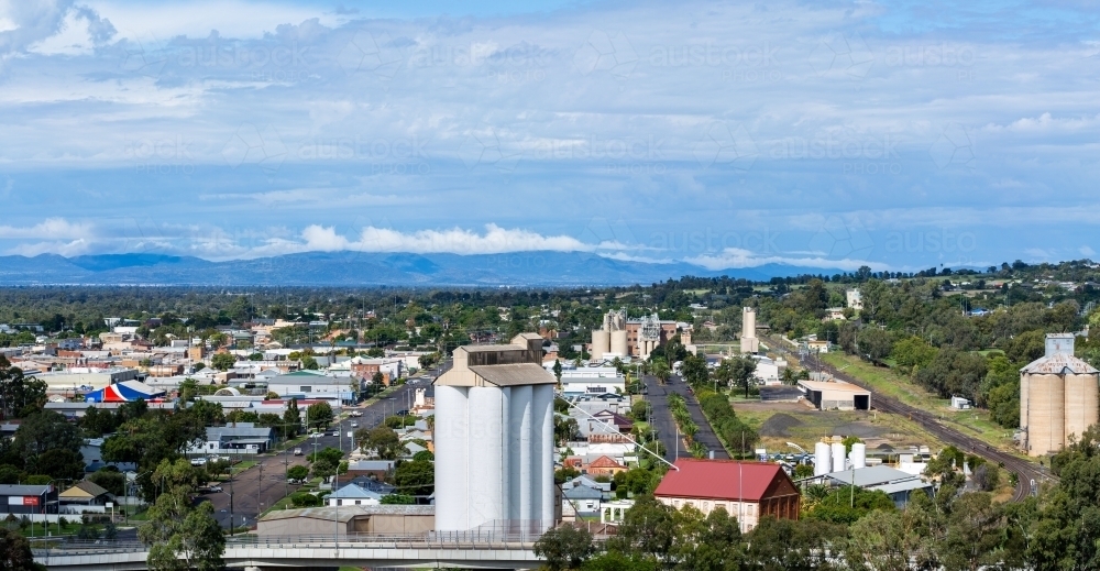 Pensioners Hill Lookout view over sunlit town of Gunnedah - Australian Stock Image