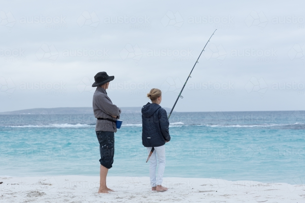People beach fishing on the south coast, WA - Australian Stock Image