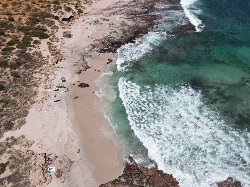 People enjoying the beach in Kalbarri on a hot summer day - Australian Stock Image