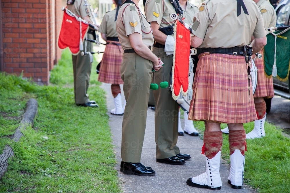 People from the Army band talking before the parade marches - Australian Stock Image