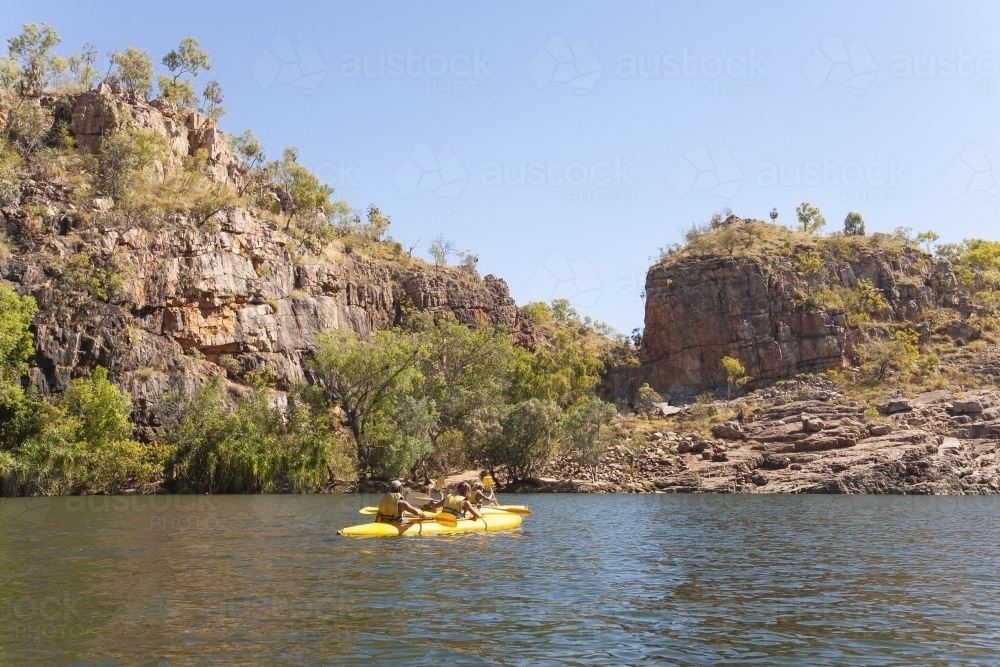 People kayaking at remote gorge - Australian Stock Image