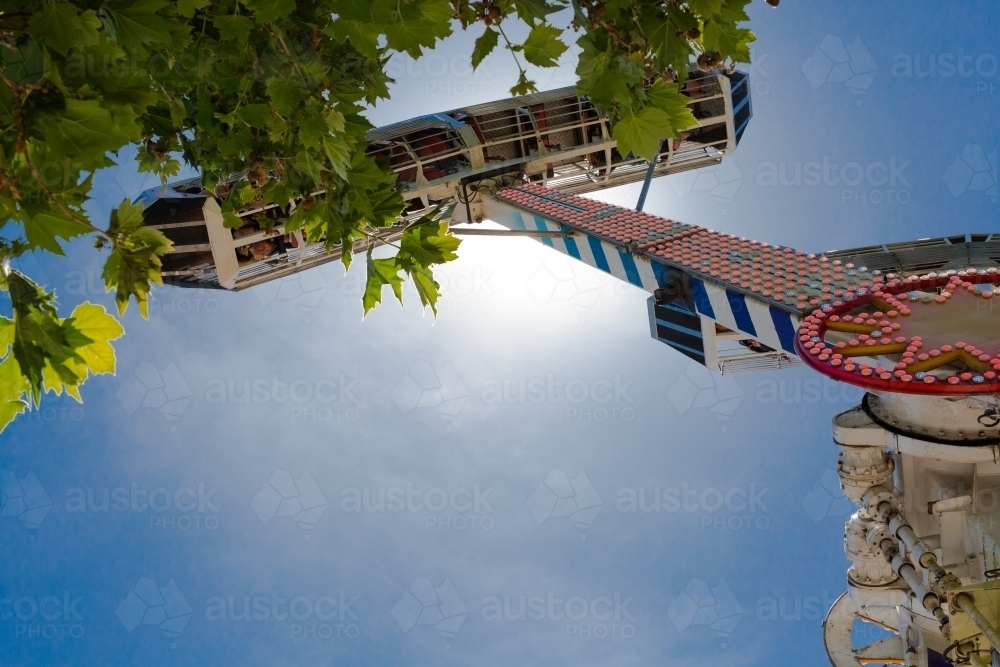People upside down on a ride at a local show - Australian Stock Image