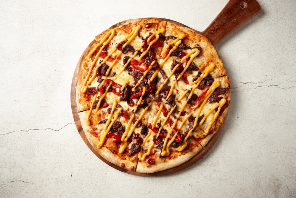 Pepper and meat pizza - Australian Stock Image