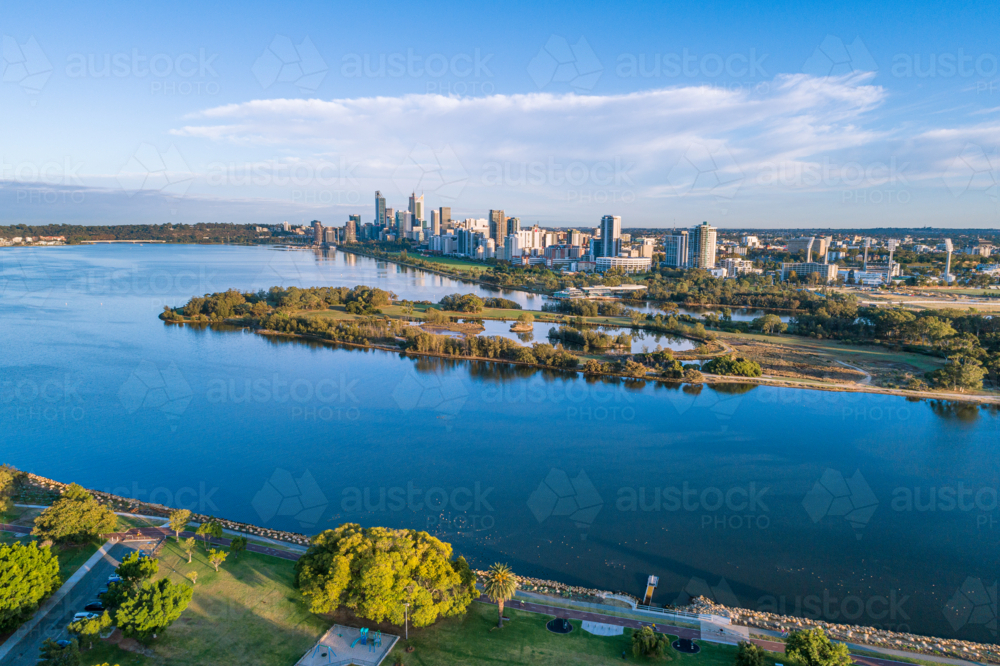 Perth City Aerial & Swan River - Australian Stock Image